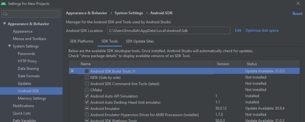 android studio sdk tools